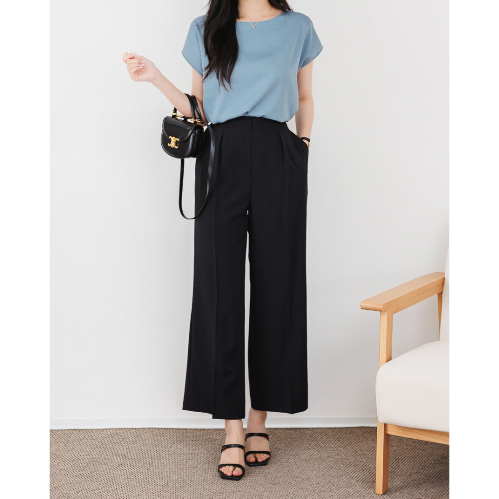 預購/HEDY赫蒂  正韓  船型領 雪紡衫/ 素面小包袖(FREE)(藍/米/炭/黑色)-細節圖4