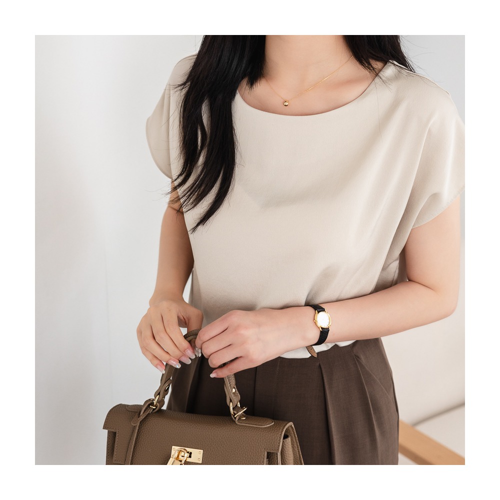 預購/HEDY赫蒂  正韓  船型領 雪紡衫/ 素面小包袖(FREE)(藍/米/炭/黑色)-細節圖11