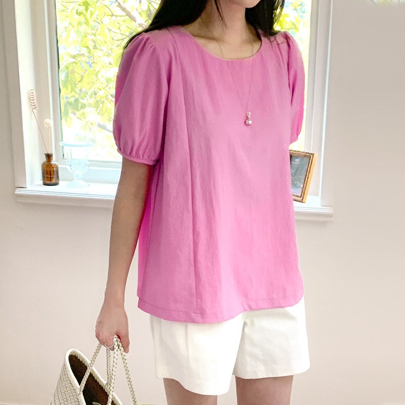 預購/HEDY赫蒂 正韓 素面切線 小傘狀 雪紡衫 抗皺/輕薄(FREE)(粉/米/白/黑)-細節圖2