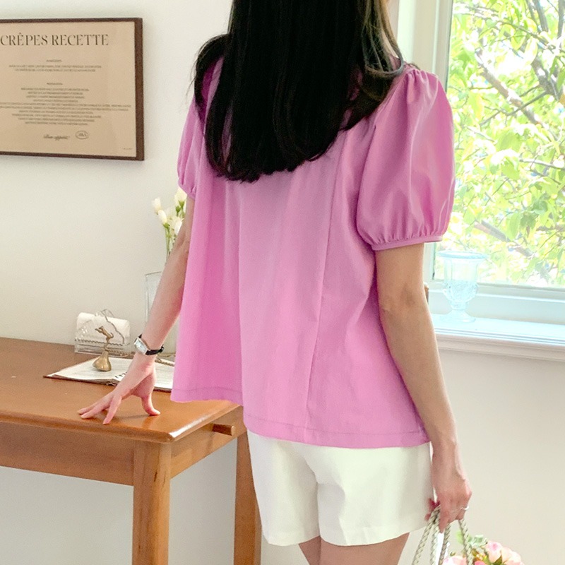 預購/HEDY赫蒂 正韓 素面切線 小傘狀 雪紡衫 抗皺/輕薄(FREE)(粉/米/白/黑)-細節圖5