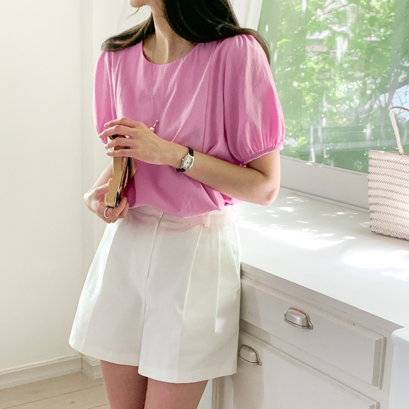 預購/HEDY赫蒂 正韓 素面切線 小傘狀 雪紡衫 抗皺/輕薄(FREE)(粉/米/白/黑)-細節圖7