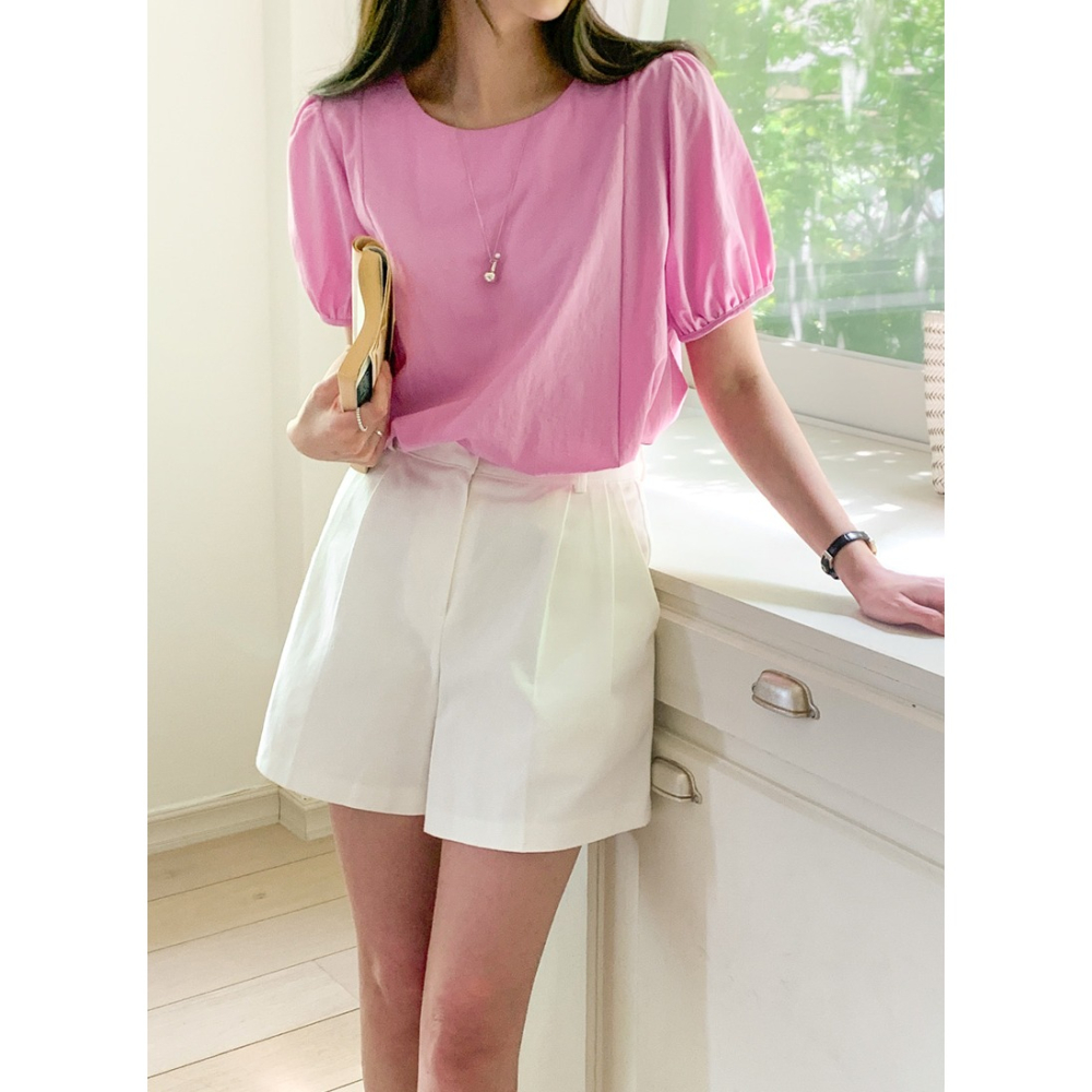 預購/HEDY赫蒂 正韓 素面切線 小傘狀 雪紡衫 抗皺/輕薄(FREE)(粉/米/白/黑)-細節圖9