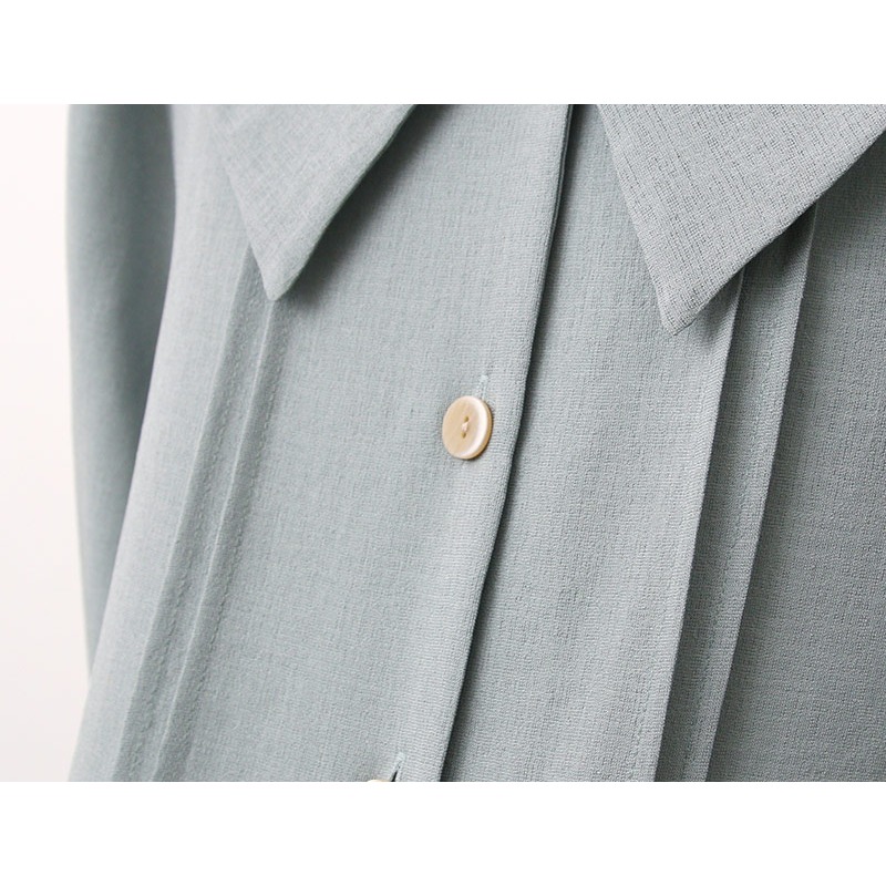 預購/HEDY赫蒂 正韓 W領 抓褶 五分袖雪紡衫 (FREE S/大M號)(薄荷/淺棕色/米色/黑色)-細節圖7