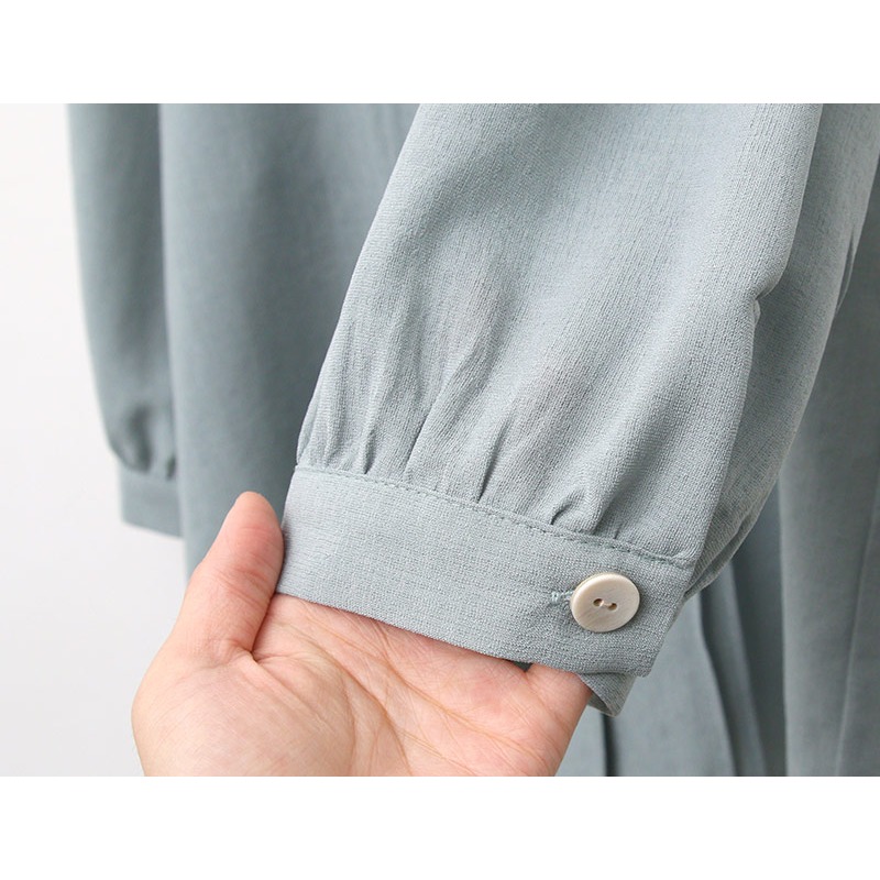 預購/HEDY赫蒂 正韓 W領 抓褶 五分袖雪紡衫 (FREE S/大M號)(薄荷/淺棕色/米色/黑色)-細節圖8