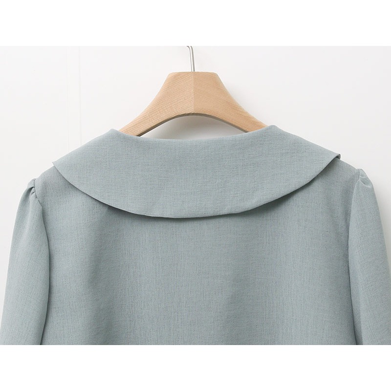 預購/HEDY赫蒂 正韓 W領 抓褶 五分袖雪紡衫 (FREE S/大M號)(薄荷/淺棕色/米色/黑色)-細節圖9