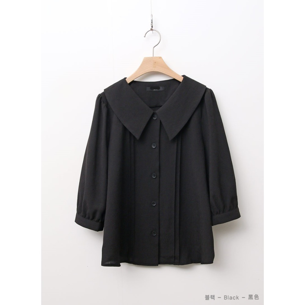 預購/HEDY赫蒂 正韓 W領 抓褶 五分袖雪紡衫 (FREE S/大M號)(薄荷/淺棕色/米色/黑色)-規格圖10