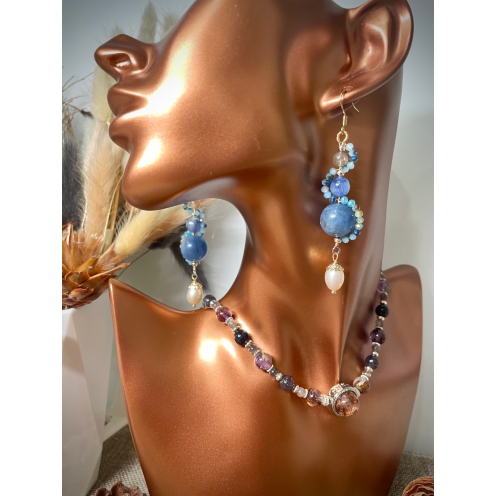 藍晶設計款耳環 銅線纏繞-細節圖2
