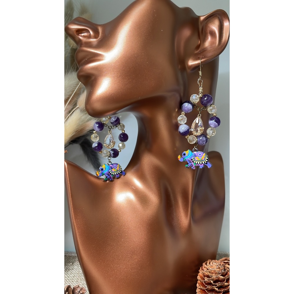水晶造型耳環 水晶 泰國象-細節圖4