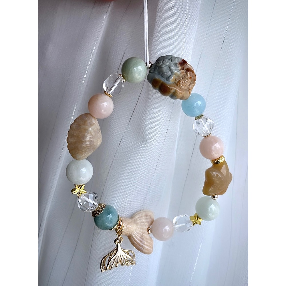 美人魚貝殼 手鍊 水晶 摩根石-細節圖2