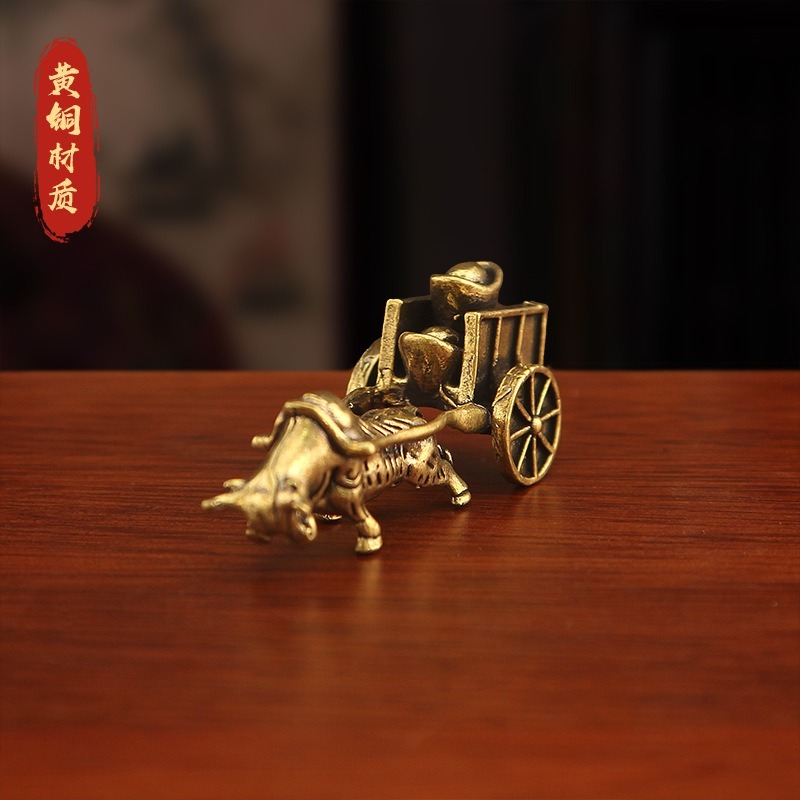 現貨 黃銅 財寶一牛車 牛氣沖天 黃銅擺件-細節圖2