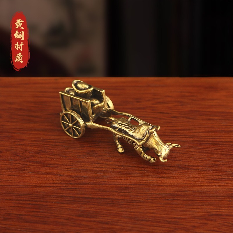 現貨 黃銅 財寶一牛車 牛氣沖天 黃銅擺件-細節圖3
