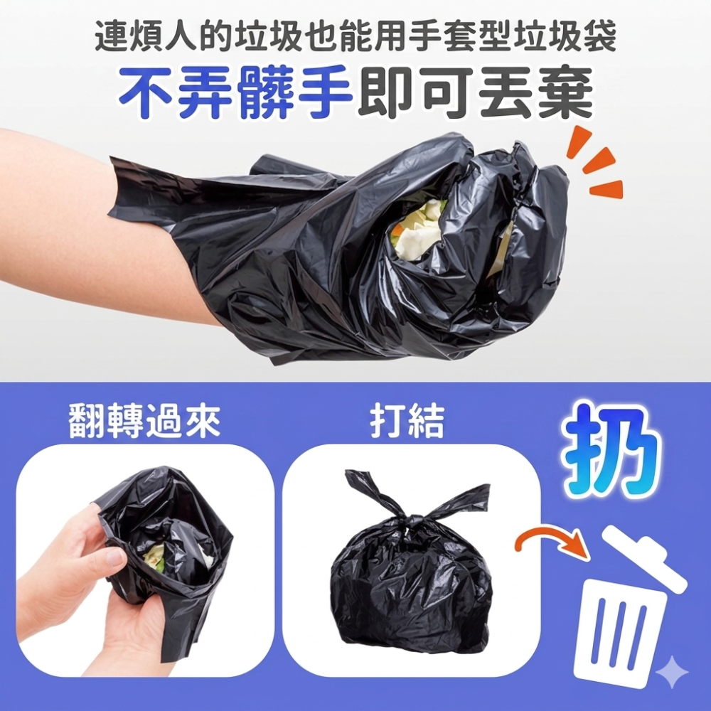 彤樂會💜【COMOLIFE】手套型垃圾袋80枚 一次性手套袋 不沾手清理 廚餘垃圾袋 遛狗外出用 車內垃圾袋-細節圖3