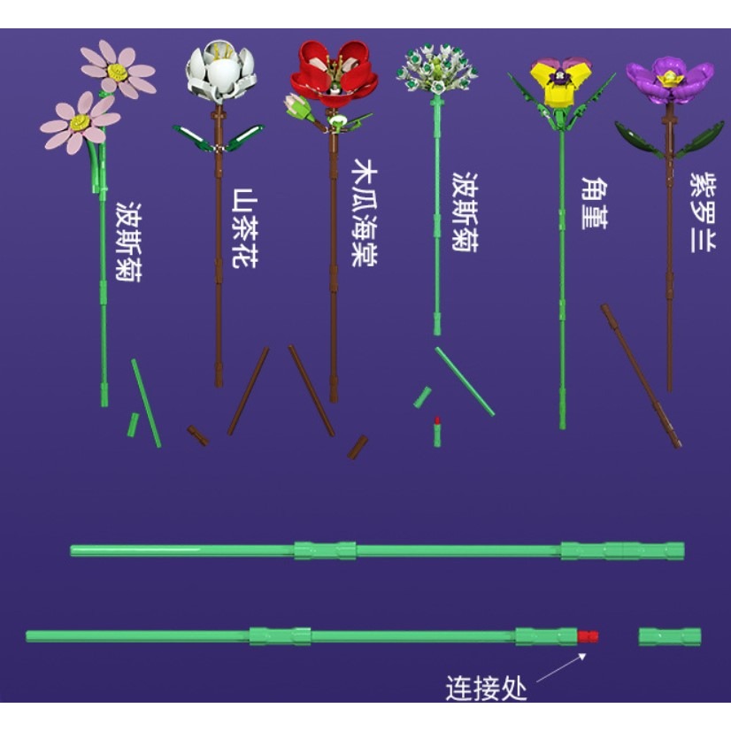 潘洛斯655021 仿真花束系列 天鵝絨 原創設計 不含花瓶 mini 微型積木 無法兼容樂高-細節圖4