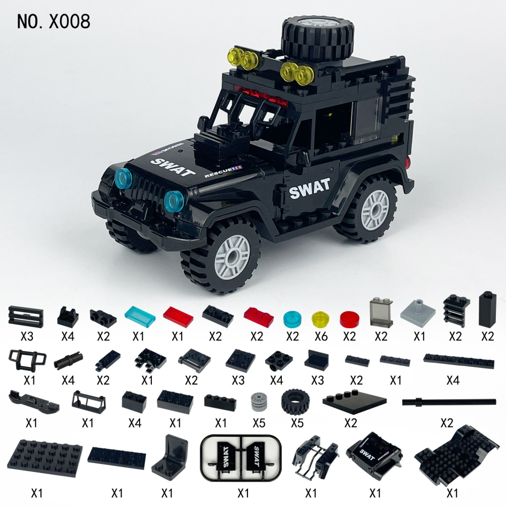 X008 警察系列 SWAT警車 吉普越野車 戰斧皮卡 拼裝積木-細節圖2