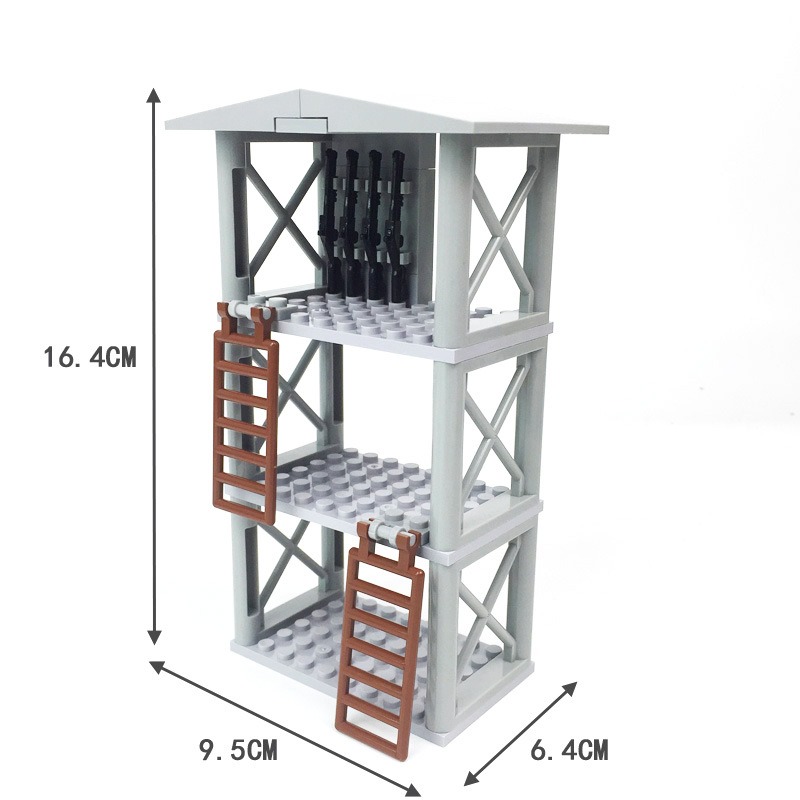 MOC-87 軍事系列 吃雞瞭望塔 三層帶槍哨崗 哨所 積木配件-細節圖2