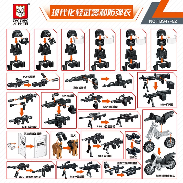 托比斯TBS47-52 軍事系列積木人偶 德軍邊防第九旅 特警 / TBS47-0247-0252-細節圖3