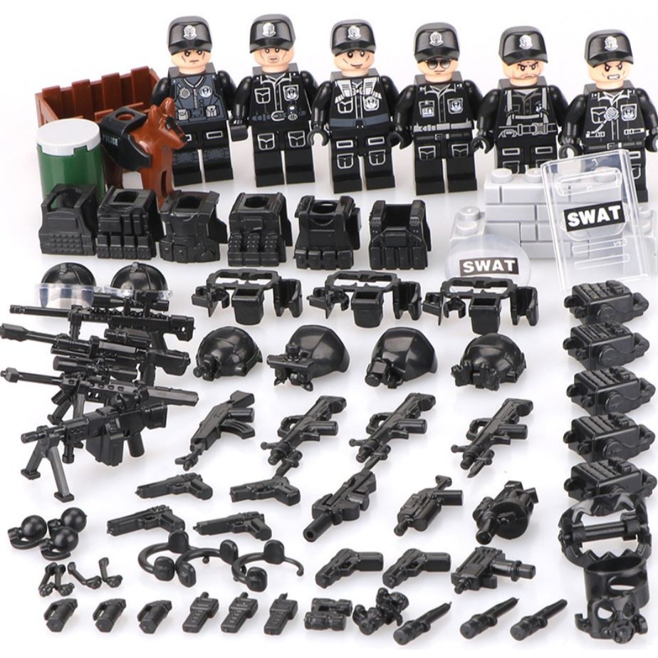 TBS11-16 警察系列 特警沙龍帶武器 防彈衣 警犬 特警裝備 拼裝積木人偶-細節圖2