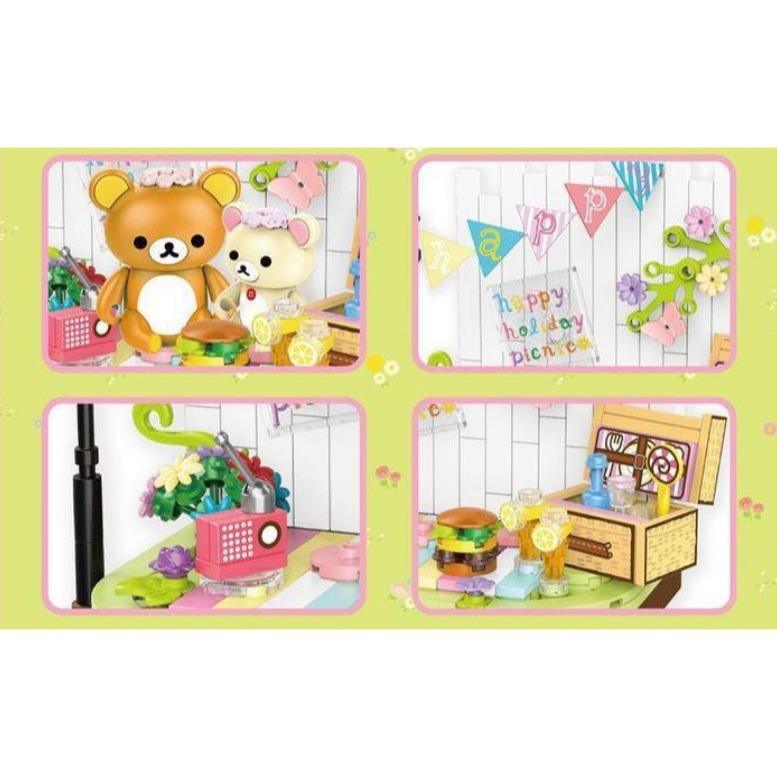 潘洛斯890402 泰迪熊 拉拉熊 輕鬆小熊 正版授權 快樂野餐 可愛小物裝飾 拼裝積木-細節圖4