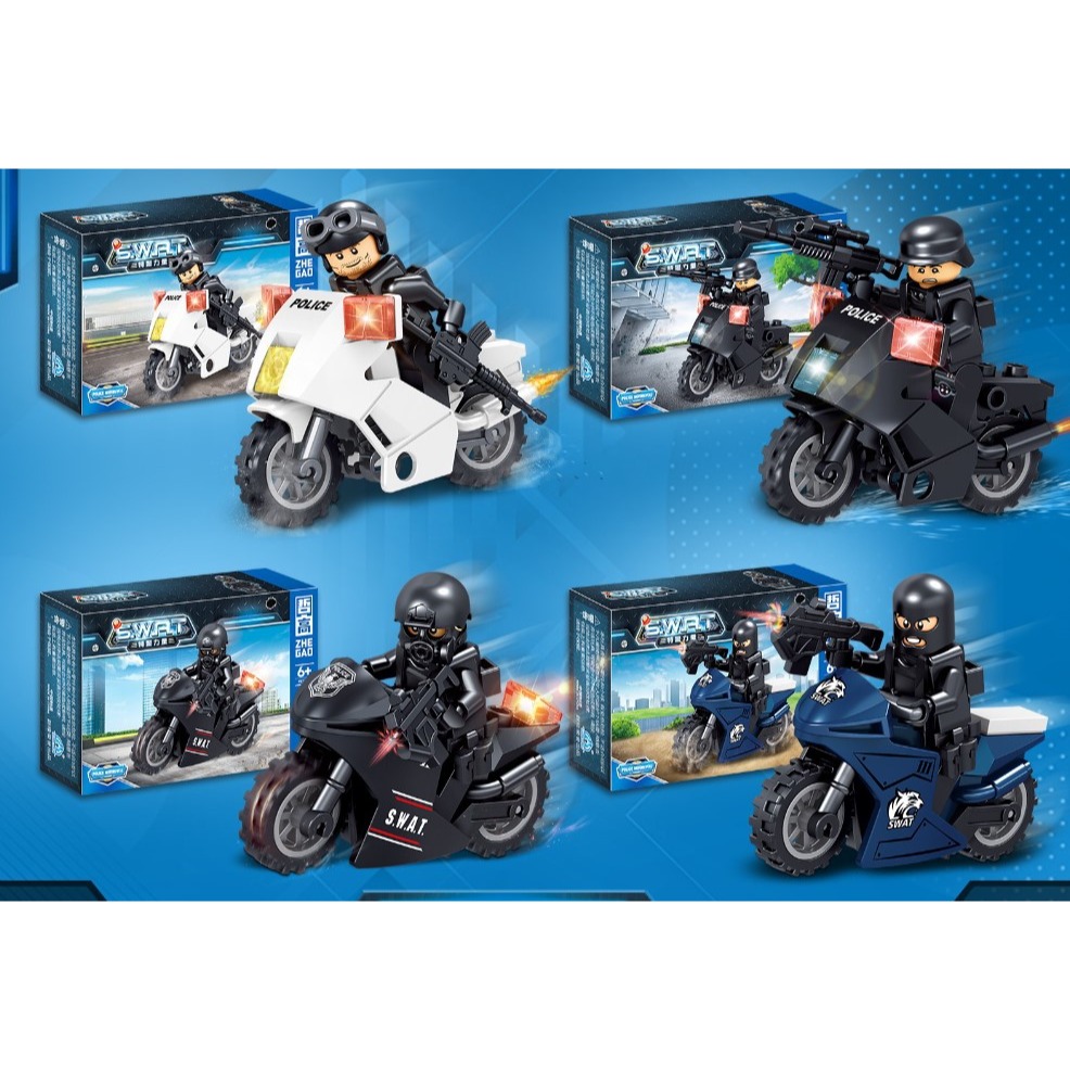 哲高912001 城市警察系列 特警摩托車 警察機車 拼裝積木-細節圖4