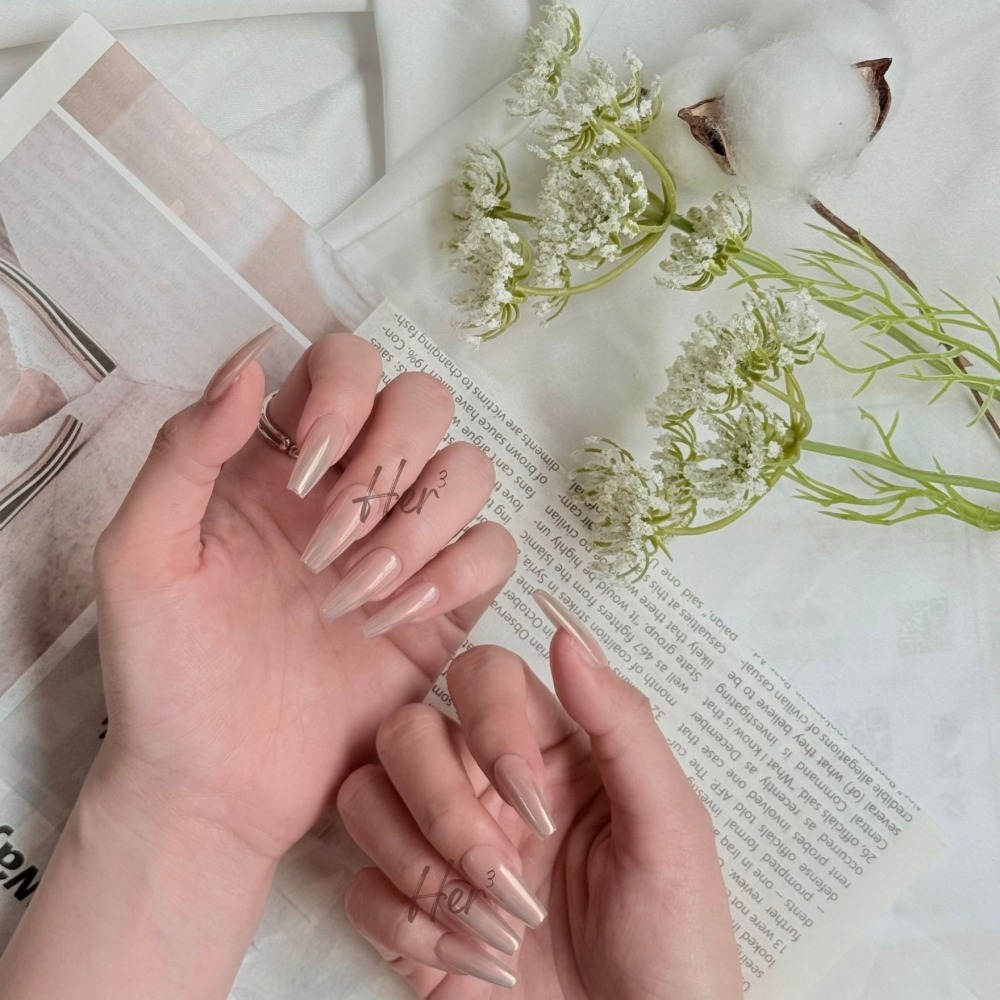 Her ³［海莉同款］N0036純欲風溫柔裸色極光粉漸變穿戴甲 (可訂製)-細節圖4