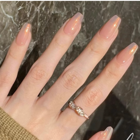 Her ³［海莉同款］N0036純欲風溫柔裸色極光粉漸變穿戴甲 (可訂製)-細節圖5