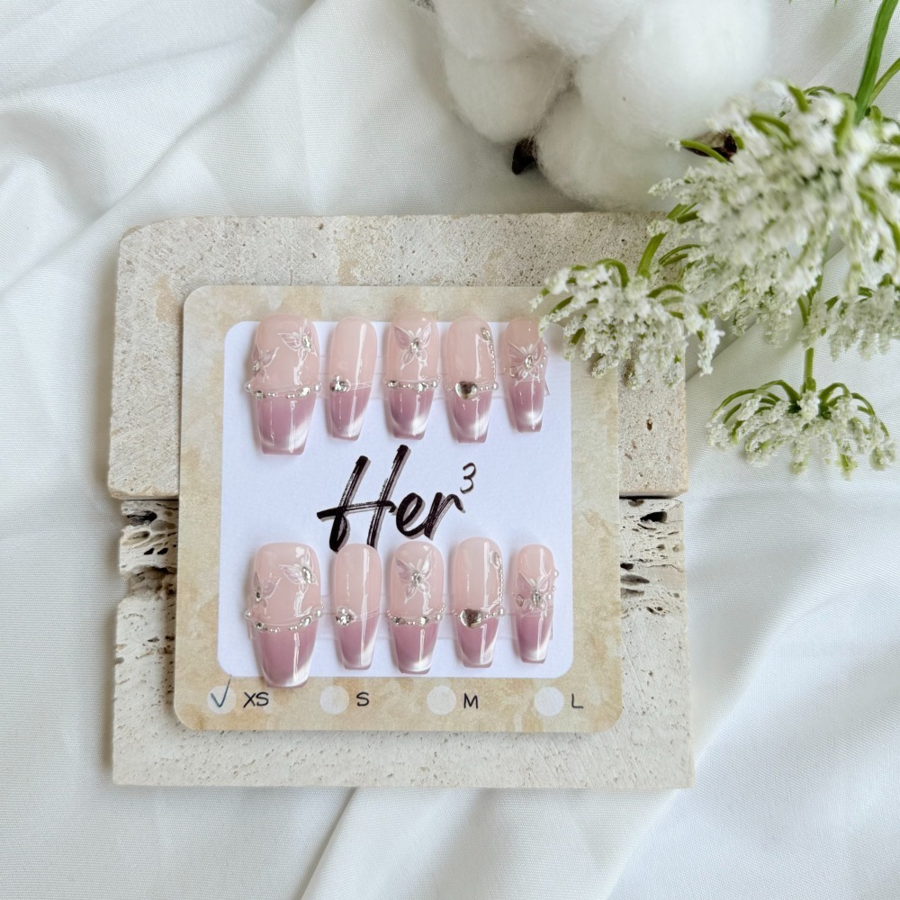 Her ³［紫仙蝴蝶］N0040清透K9鑽顯白高級法式貓眼穿戴甲-細節圖3