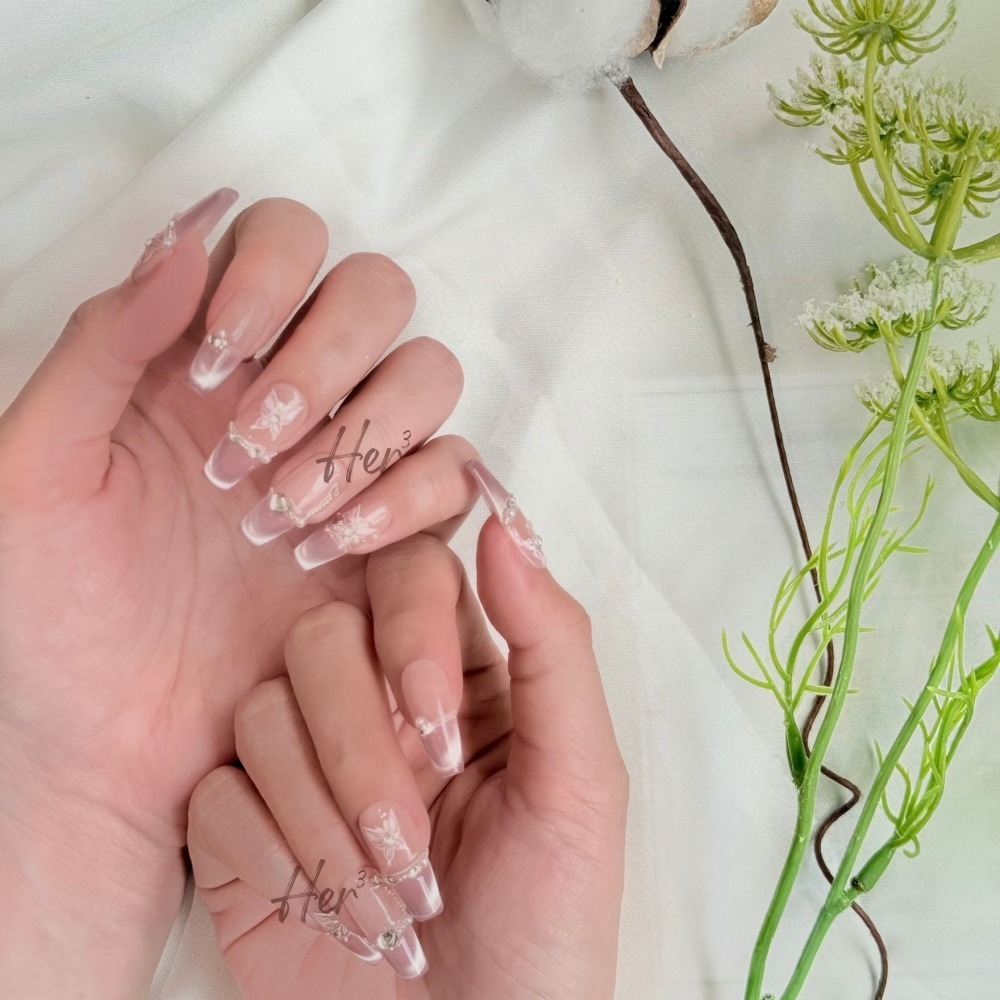 Her ³［紫仙蝴蝶］N0040清透K9鑽顯白高級法式貓眼穿戴甲-細節圖4