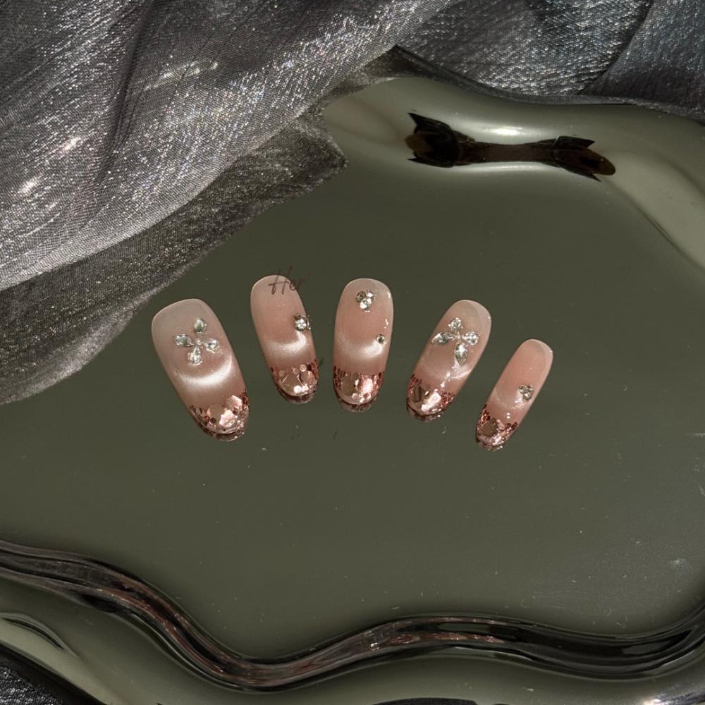 Her ³［粉皙星芒］N0064粉色法式閃亮貓眼穿戴甲-細節圖3