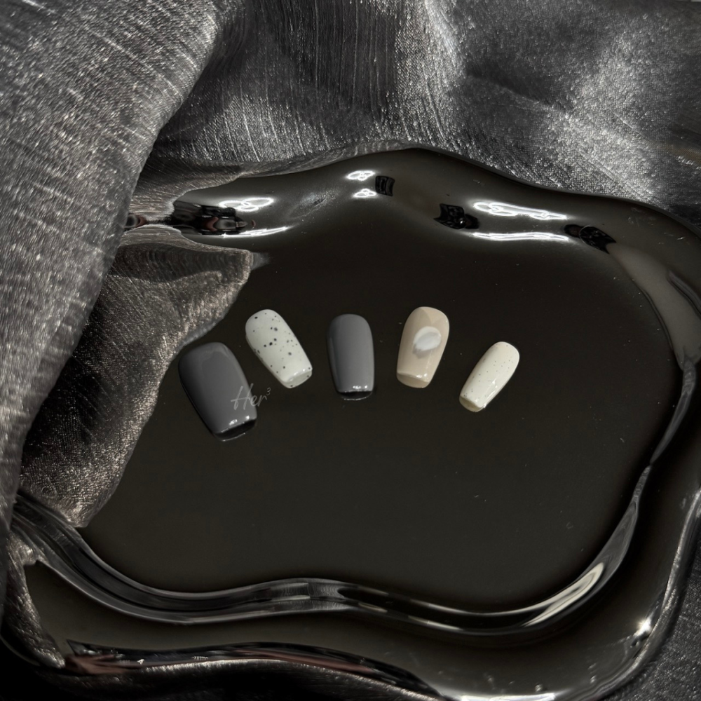 Her ³［質感灰調］N0078跳色灰調設計感穿戴甲-細節圖2