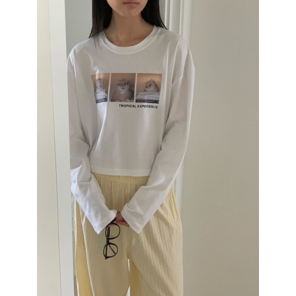 🌿預購款🌿純棉貓咪拼貼短版長袖T🇰🇷韓國製造-細節圖4