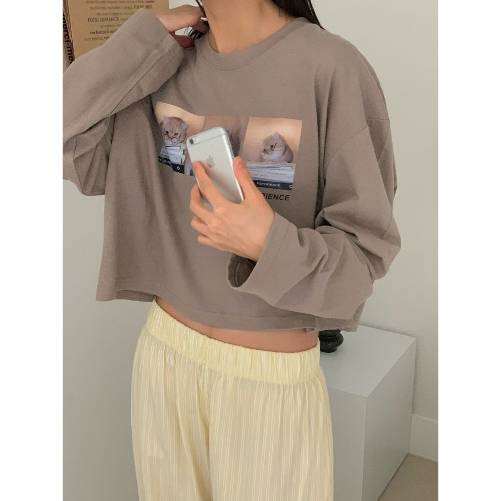 🌿預購款🌿純棉貓咪拼貼短版長袖T🇰🇷韓國製造-細節圖5