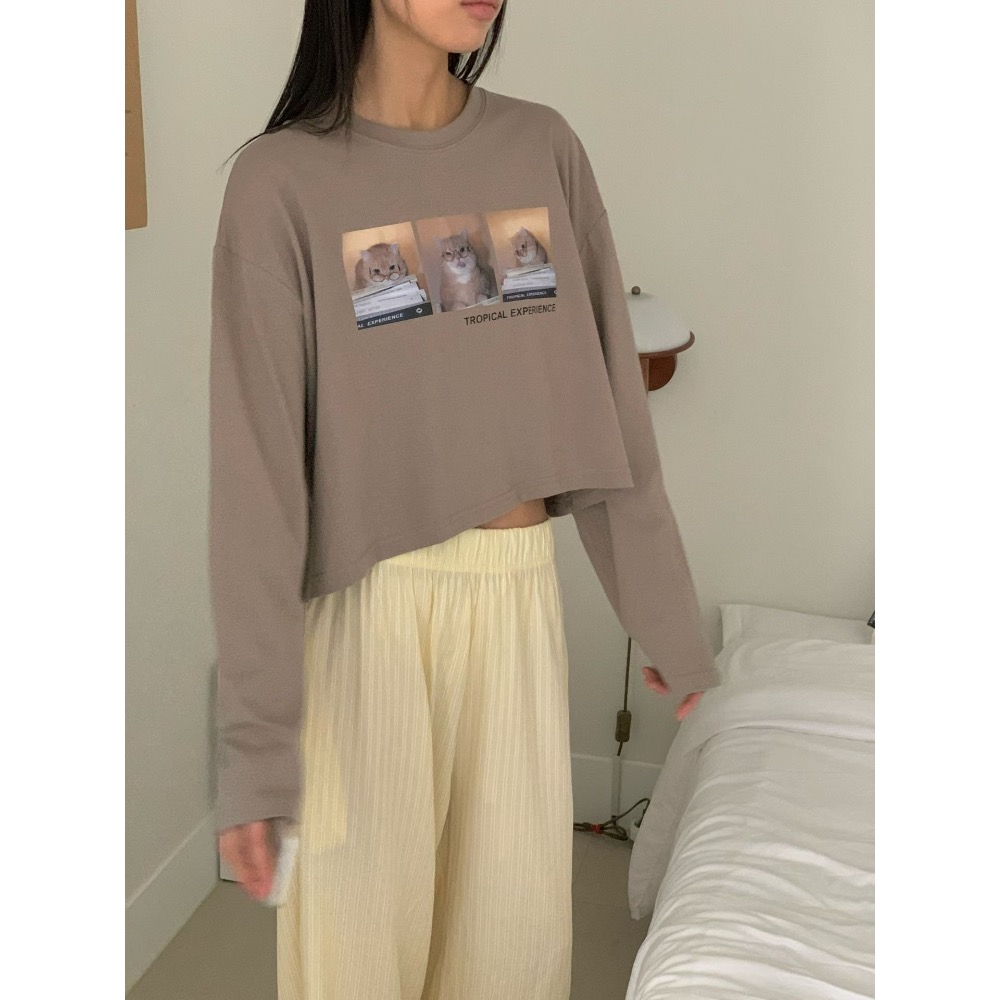 🌿預購款🌿純棉貓咪拼貼短版長袖T🇰🇷韓國製造-細節圖6