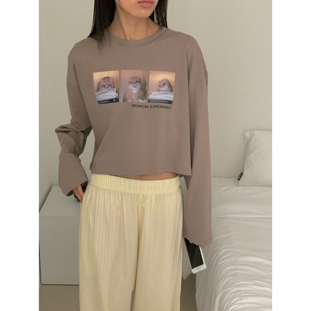 🌿預購款🌿純棉貓咪拼貼短版長袖T🇰🇷韓國製造-細節圖7