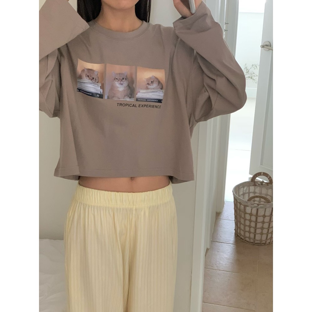 🌿預購款🌿純棉貓咪拼貼短版長袖T🇰🇷韓國製造-細節圖8