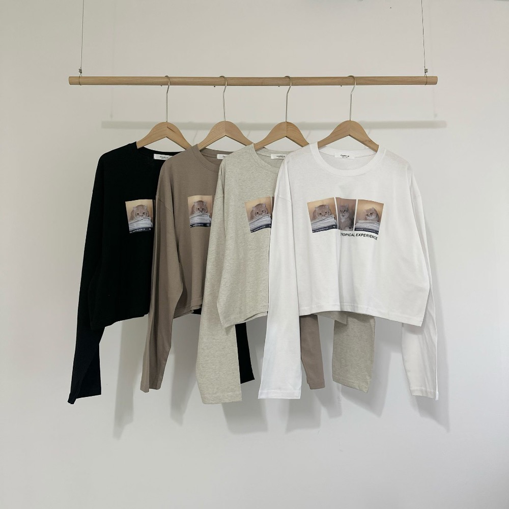 🌿預購款🌿純棉貓咪拼貼短版長袖T🇰🇷韓國製造-細節圖9