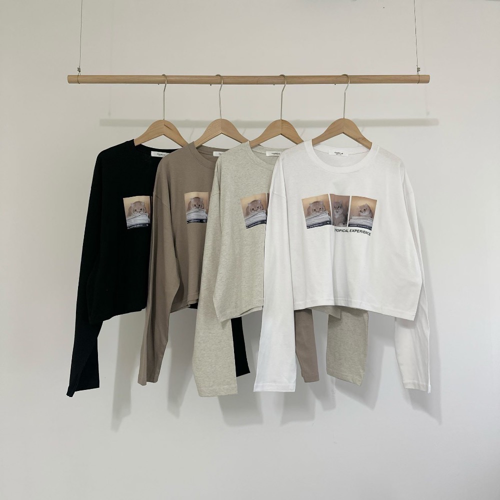 純棉貓咪拼貼短版長袖T🇰🇷韓國製造-細節圖9