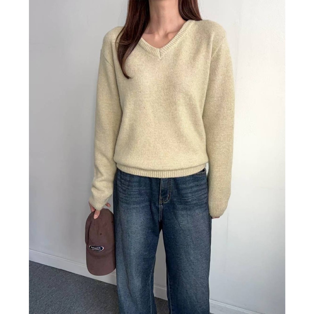 🌿預購款🌿 羊毛針織V領寬鬆上衣-細節圖5