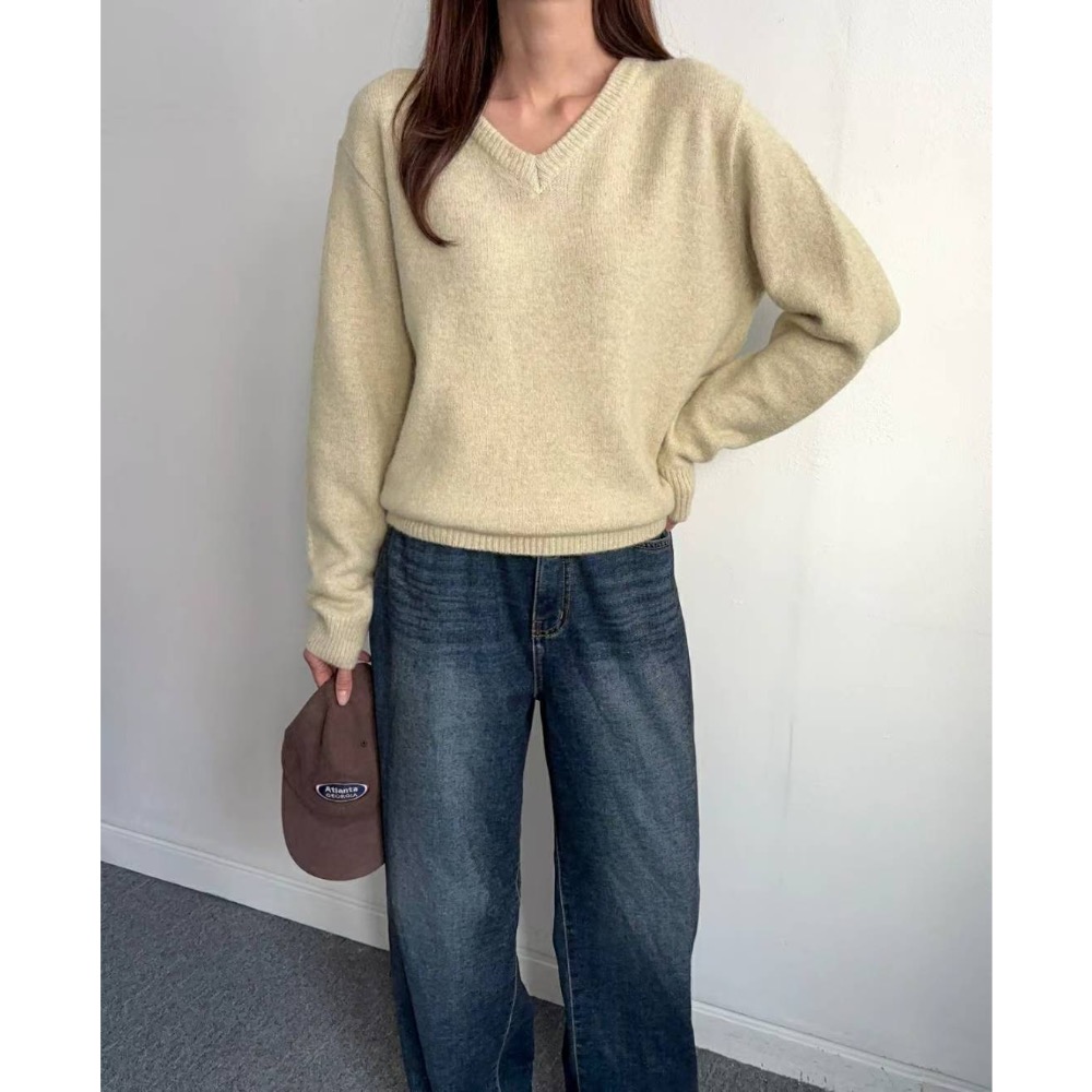 🌿預購款🌿 羊毛針織V領寬鬆上衣-細節圖7