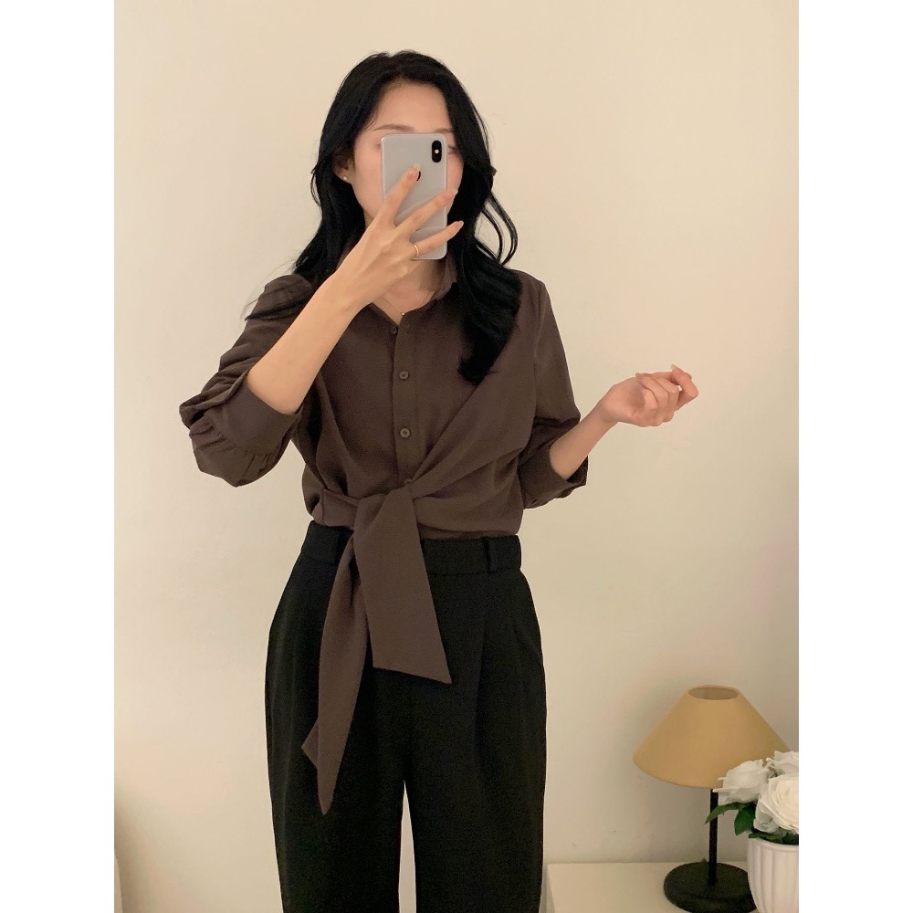 🌿預購款🌿綁帶造型雪紡襯衫 #韓國女裝#韓國製造-細節圖3