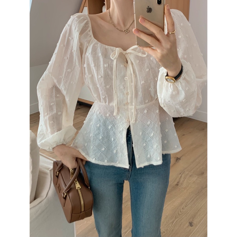 🇰🇷Onéul 映日🇰🇷🌿預購款🌿奶油柔霧感方領上衣🌿#韓國女裝#正韓#韓系穿搭-細節圖2