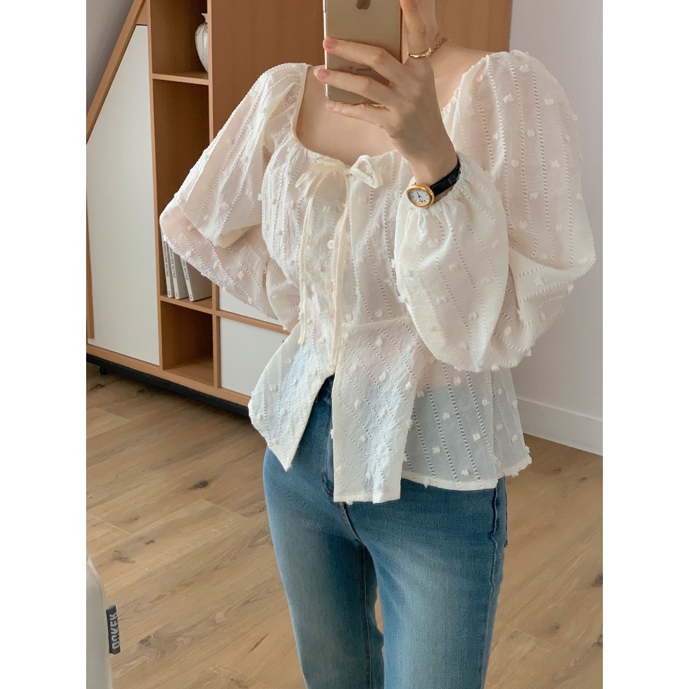 🇰🇷Onéul 映日🇰🇷🌿預購款🌿奶油柔霧感方領上衣🌿#韓國女裝#正韓#韓系穿搭-細節圖4