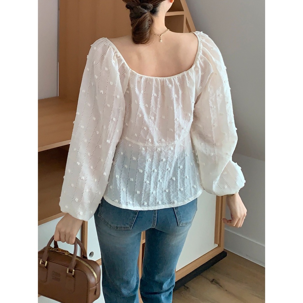 🇰🇷Onéul 映日🇰🇷🌿預購款🌿奶油柔霧感方領上衣🌿#韓國女裝#正韓#韓系穿搭-細節圖5