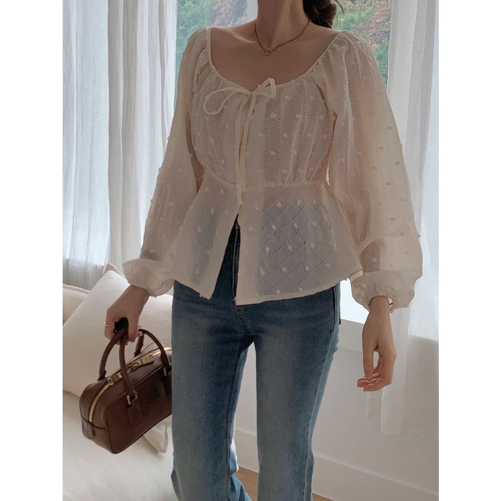 🇰🇷Onéul 映日🇰🇷🌿預購款🌿奶油柔霧感方領上衣🌿#韓國女裝#正韓#韓系穿搭-細節圖9