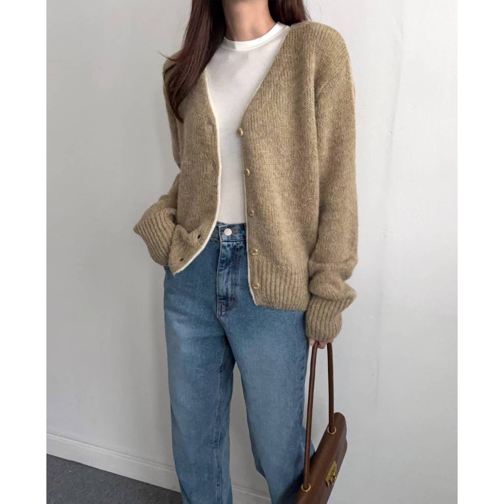 🇰🇷Onéul映日🇰🇷韓國女裝🌿新品預購款🌿羊毛滾邊撞色寬鬆針織外衫#韓國女裝#冬季新款#韓國製造-細節圖2