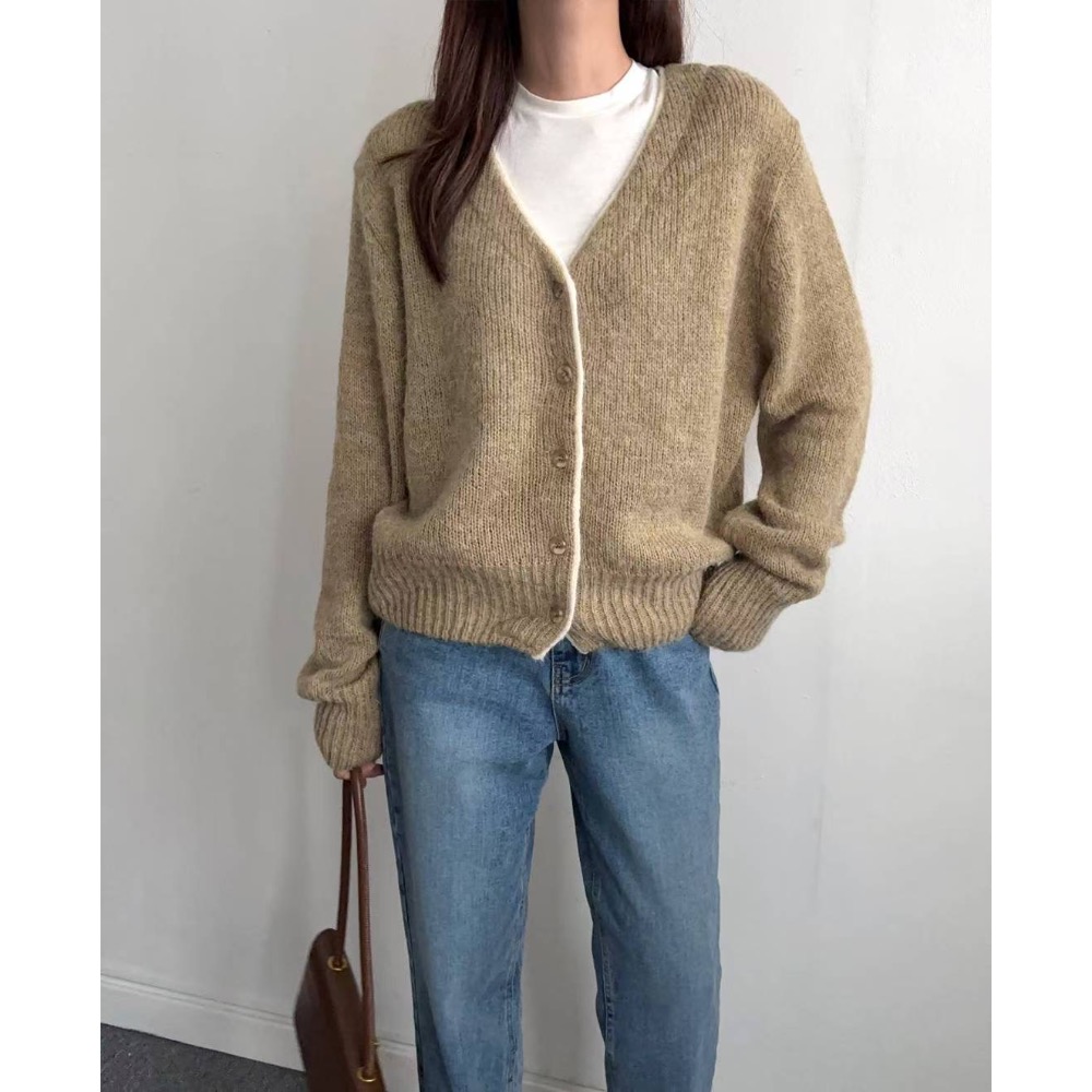 🇰🇷Onéul映日🇰🇷韓國女裝🌿新品預購款🌿羊毛滾邊撞色寬鬆針織外衫#韓國女裝#冬季新款#韓國製造-細節圖3