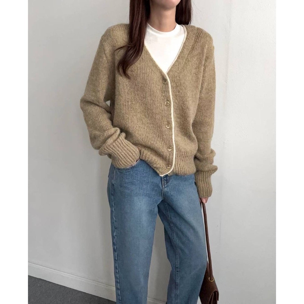 🇰🇷Onéul映日🇰🇷韓國女裝🌿新品預購款🌿羊毛滾邊撞色寬鬆針織外衫#韓國女裝#冬季新款#韓國製造-細節圖4