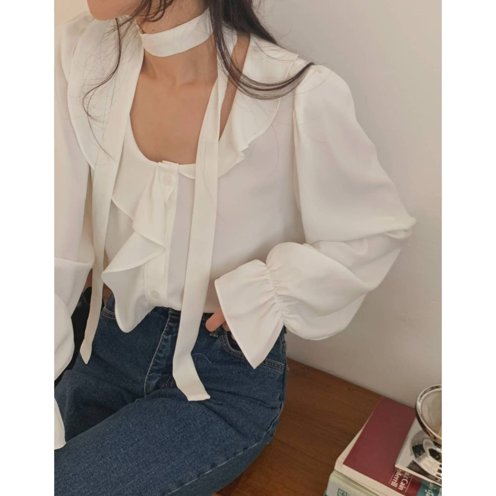 🇰🇷Oneéul映日🇰🇷韓國女裝🌿少量現貨🌿荷葉雪紡襯衫🌿正韓🌿韓國製造🌿-細節圖2
