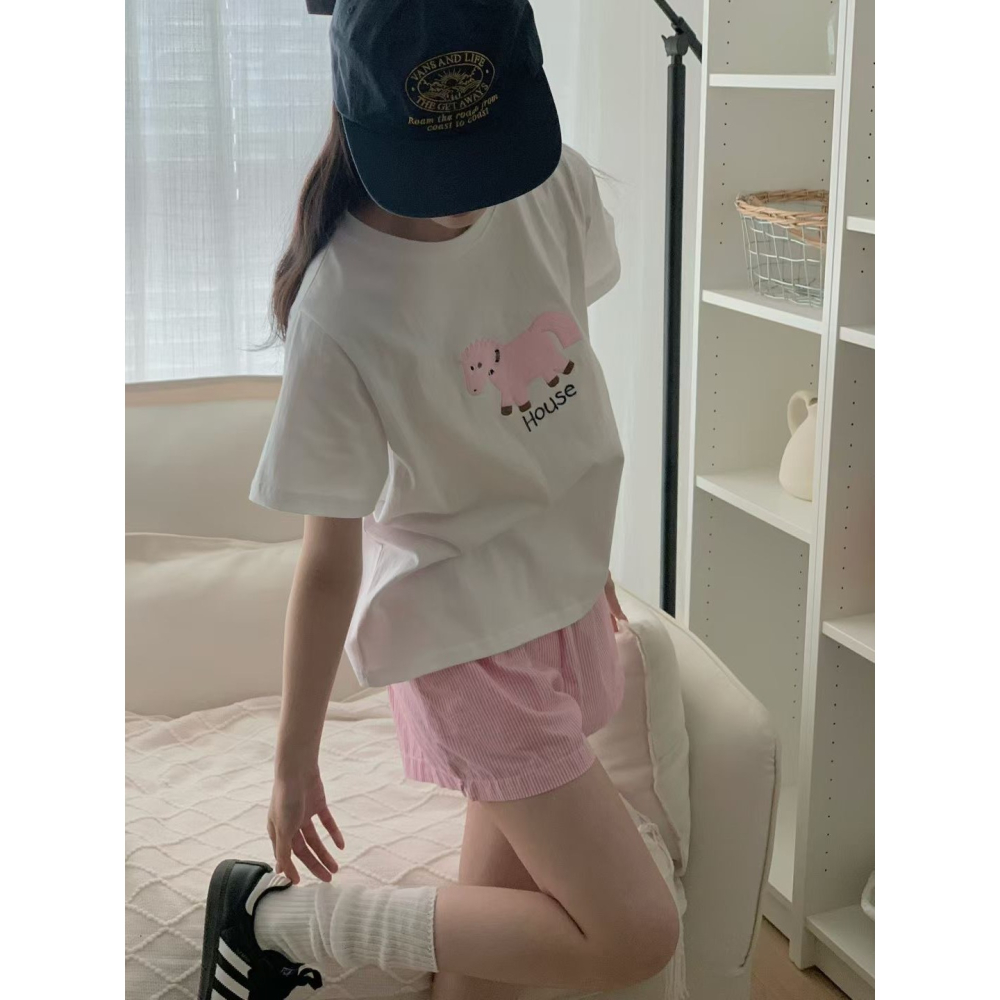 🇰🇷Oneéul映日🇰🇷韓國女裝🌿新款預購🌿刺繡小馬純棉T🌿正韓🌿韓國製造🌿-細節圖2