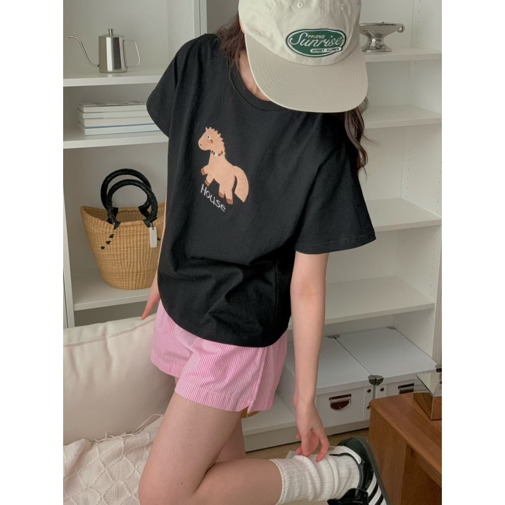 🇰🇷Oneéul映日🇰🇷韓國女裝🌿新款預購🌿刺繡小馬純棉T🌿正韓🌿韓國製造🌿-細節圖7