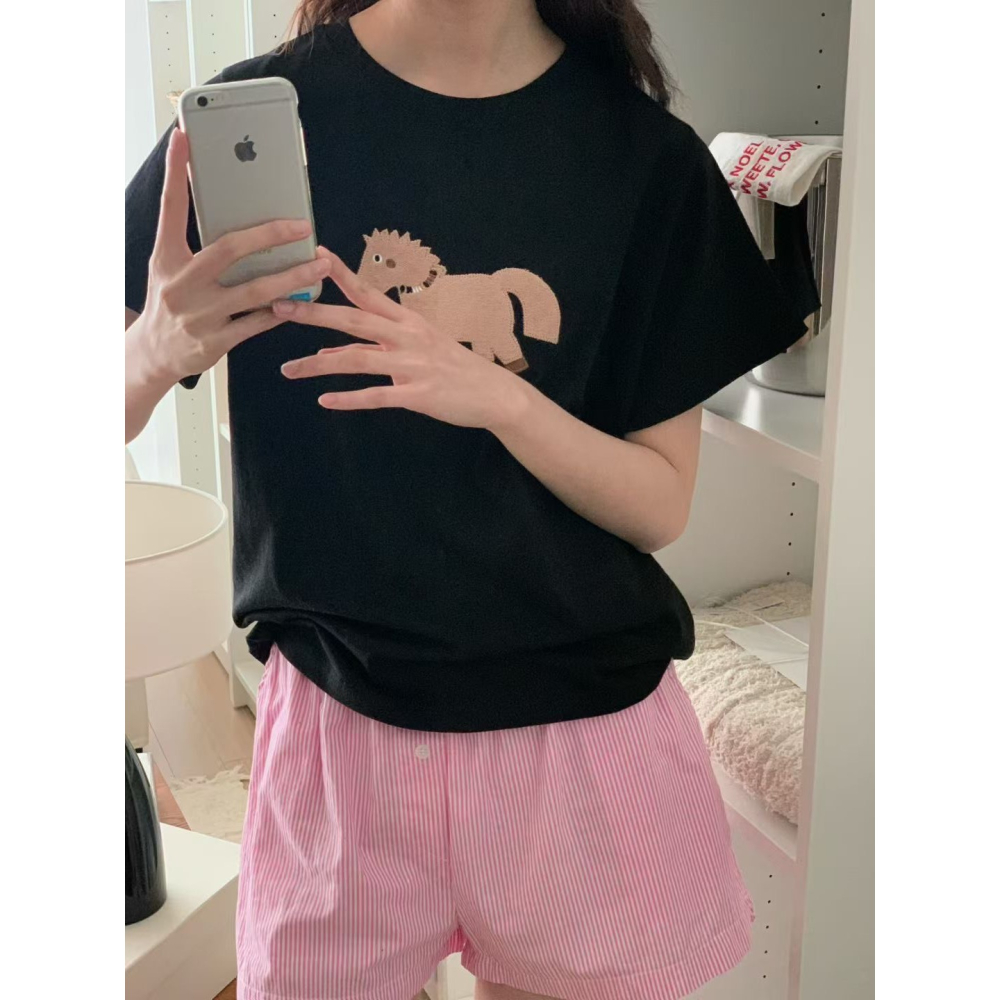 🇰🇷Oneéul映日🇰🇷韓國女裝🌿新款預購🌿刺繡小馬純棉T🌿正韓🌿韓國製造🌿-細節圖8